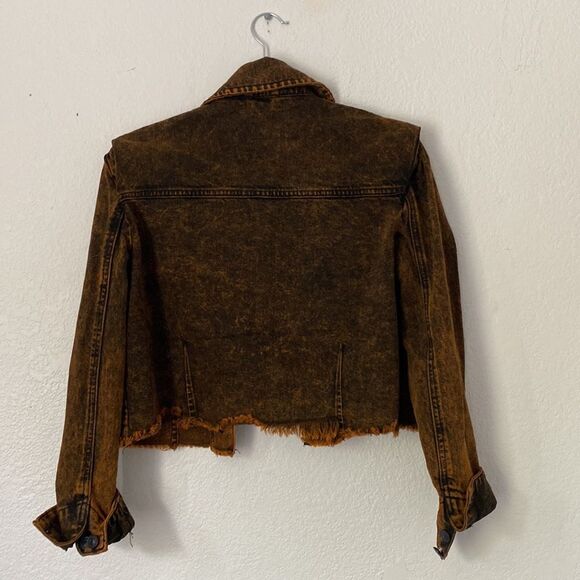 All Saints Pat Black Frayed Denim Jacket Size 2 - Picture 7 of 9